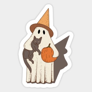 Vintage Ghost with Cat Halloween Graphic Sticker